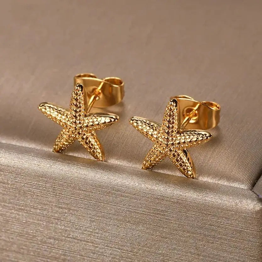 Starfish Shell Gold Stud Earrings