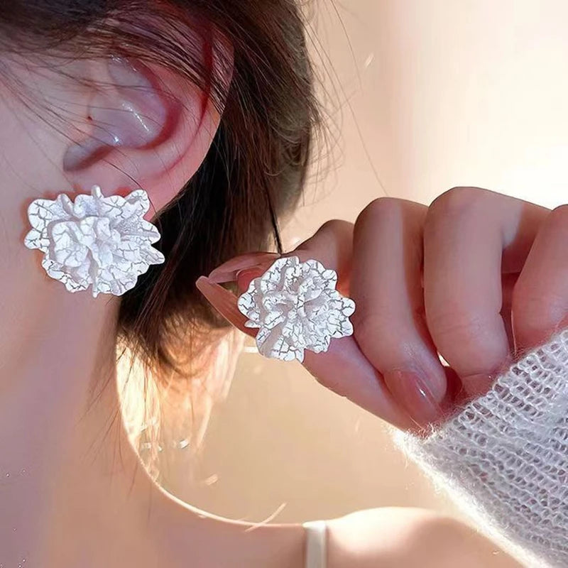 White Flower Stud Earrings