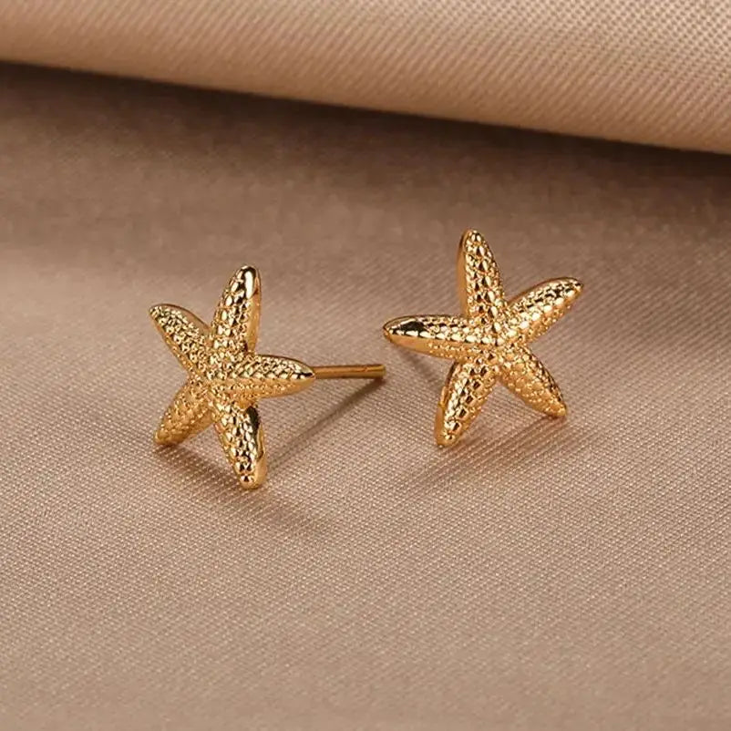 Starfish Shell Gold Stud Earrings