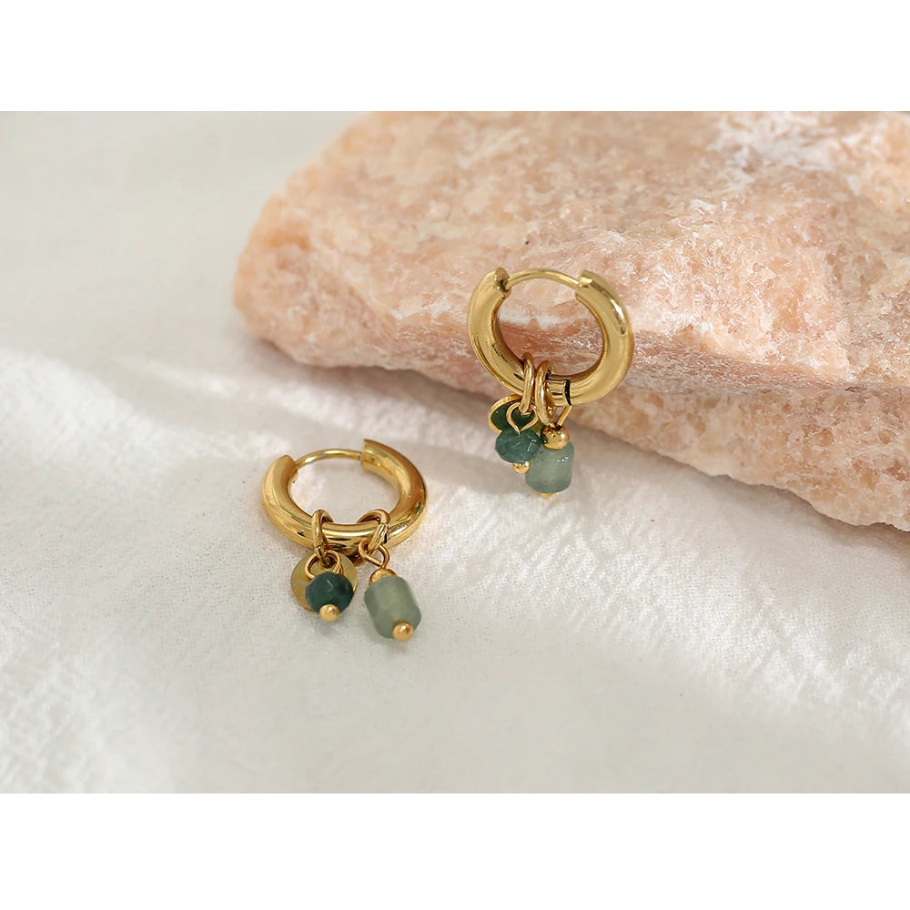 Vintage Gold Stone Hoop Earrings