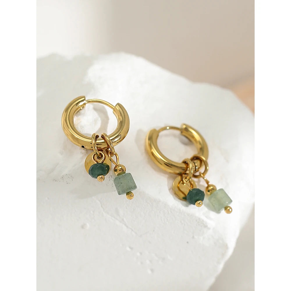 Vintage Gold Stone Hoop Earrings