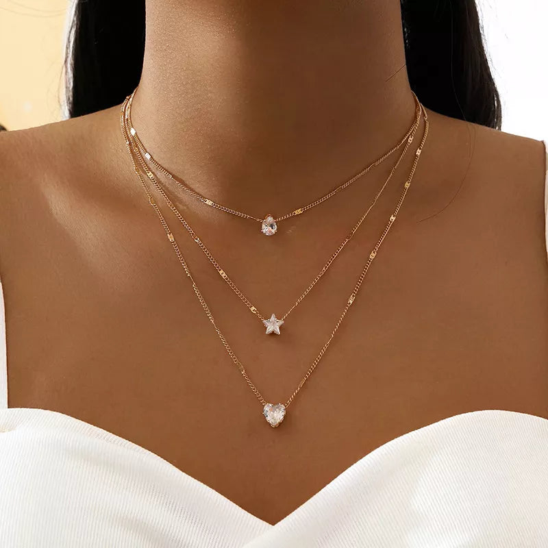 Zircon Charm Necklace Set