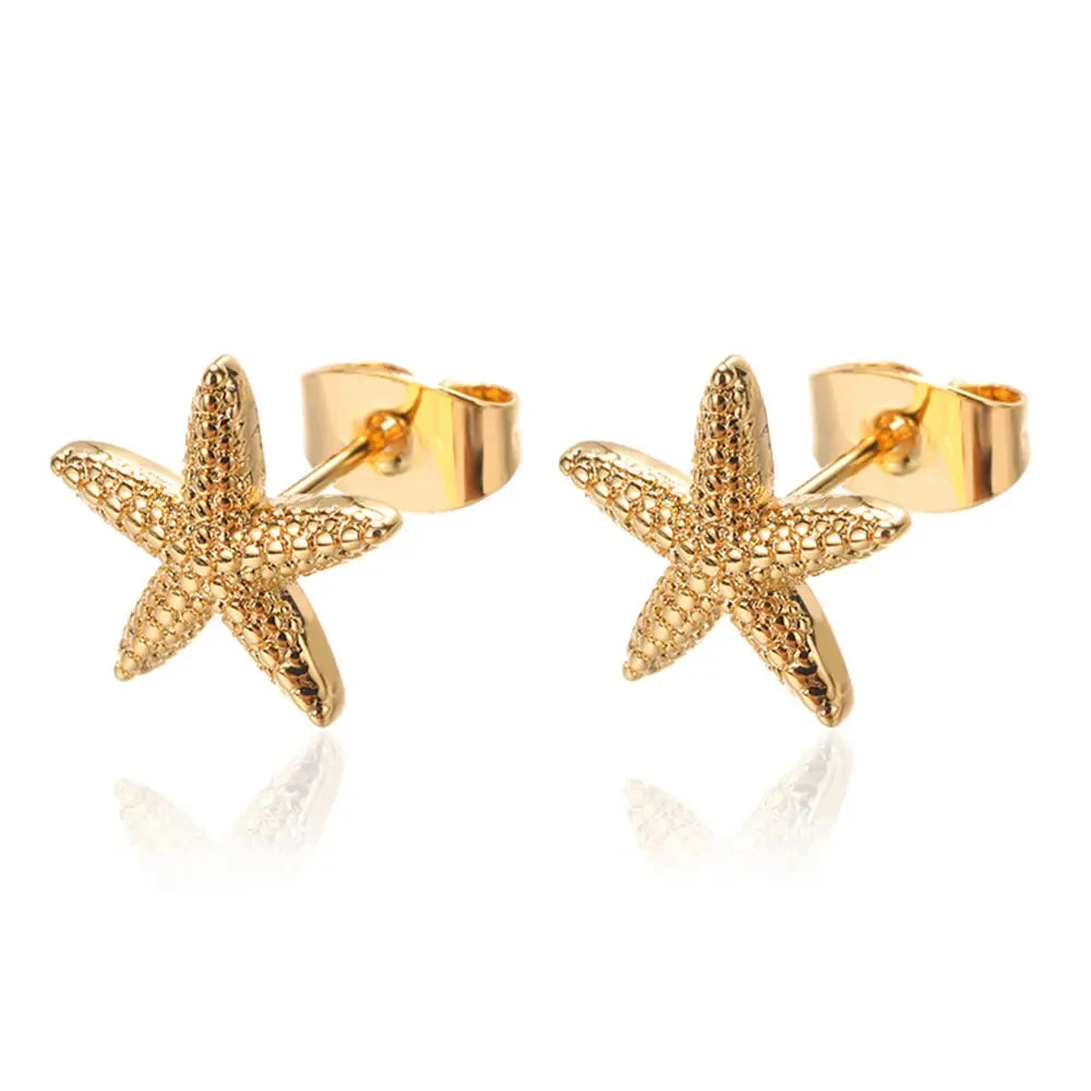 Starfish Shell Gold Stud Earrings