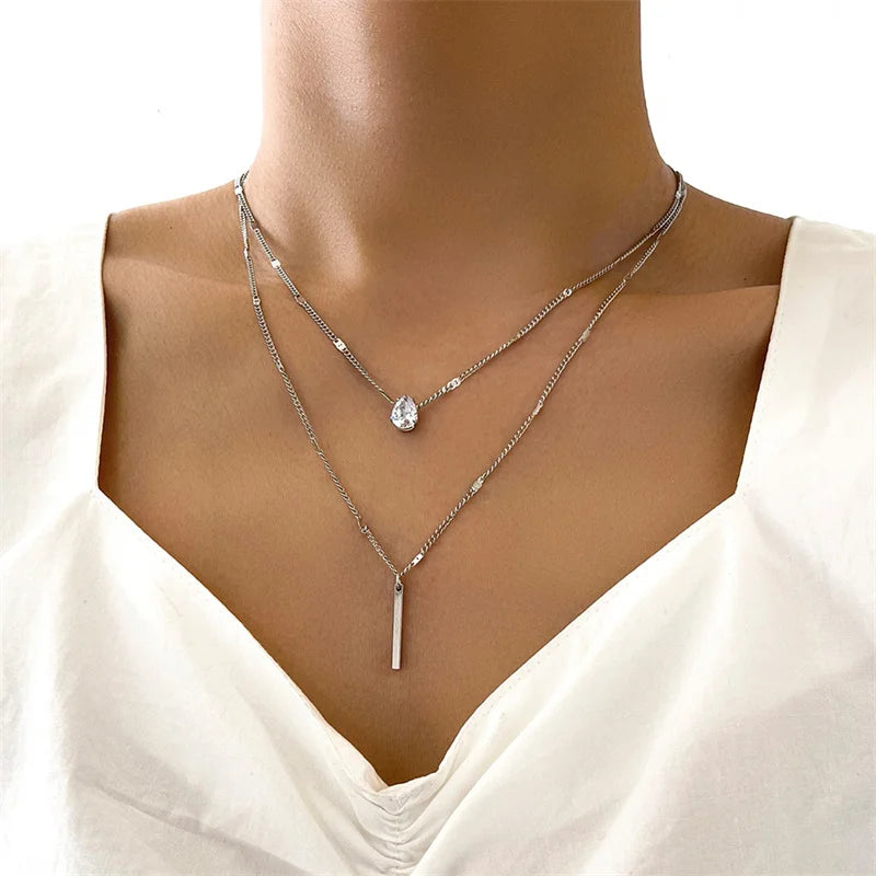 Zircon Charm Necklace Set