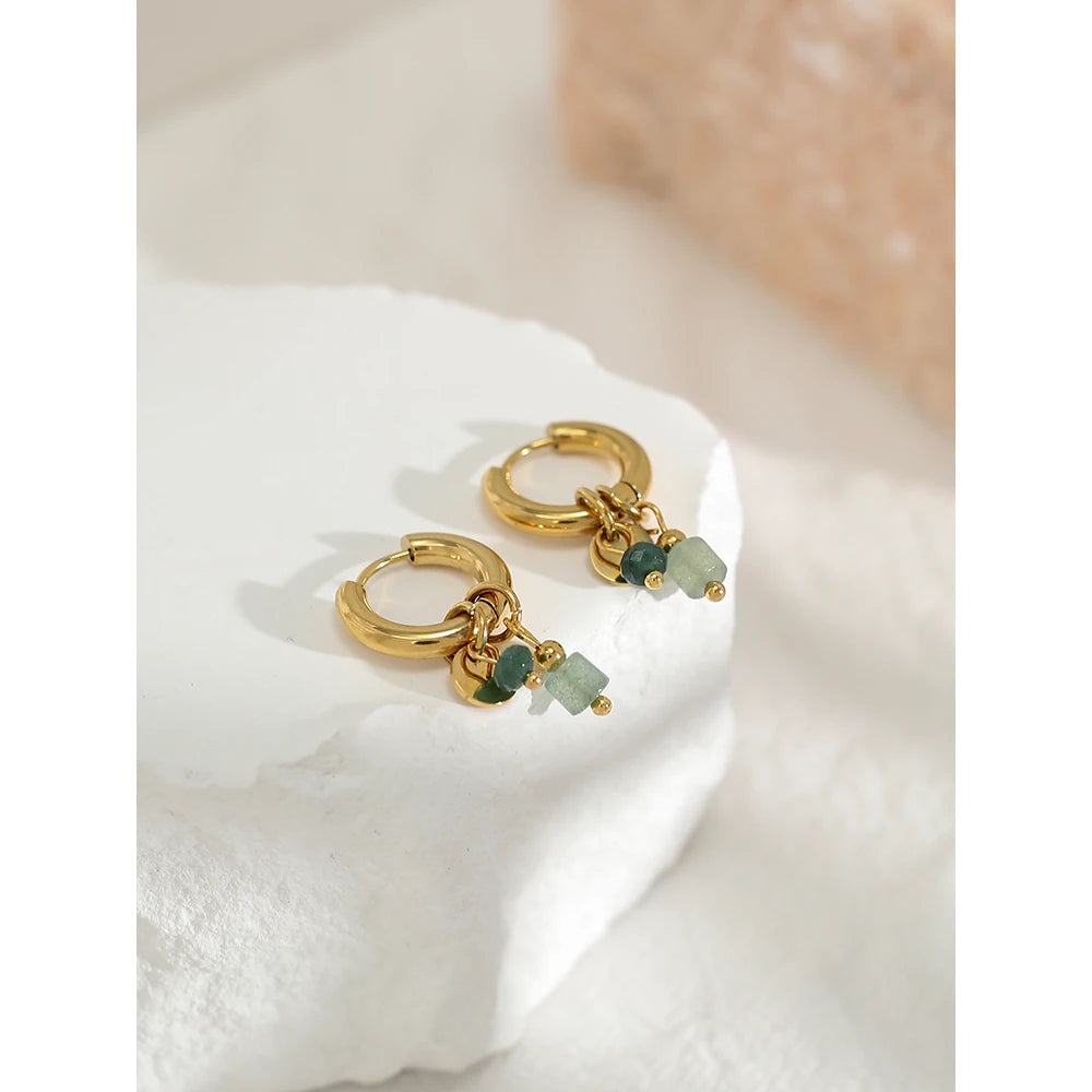 Vintage Gold Stone Hoop Earrings