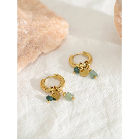 Vintage Gold Stone Hoop Earrings